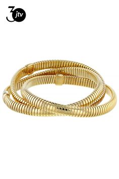 Argento Oro��� 18k Yellow Gold Over Sterling Silver Multi-Row Tubogas Bracelet. Each row measures approximately 5/16 of an inch in width and has no closure. Yellow Gold Jubilee Bracelet With Snake Chain, Formal Flexible Snake Chain Bracelet, Luxury Yellow Gold Snake Chain Bracelets, Luxury Yellow Gold Snake Chain Bracelet, Flexible Yellow Gold Bracelet, Gold Flexible Snake Chain Bracelet, Flexible Yellow Gold Snake Chain Bracelet, Yellow Gold Snake Chain Bracelet For Formal Occasions, Elegant Flexible Yellow Gold Bracelet