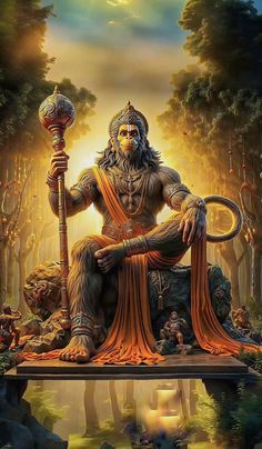 an image of the hindu god sitting on a bench