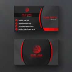 two black and red business cards sitting on top of each other, one with the word red line