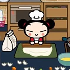 a cartoon character is cooking in the kitchen