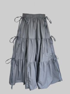 Grey ruffle skirt ribbons bows ties long Tie Ribbon Bow, Tiered Skirt Pattern, Ruffle Skirt Long, Ruffle Maxi Skirt, Tie Ribbon, Bow Skirt, Ribbon Skirts, Skirt Long, How To Make Clothes