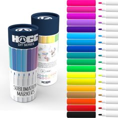 several different colors of markers next to each other on a white background with the same color