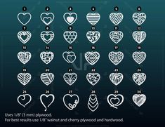 the hearts are drawn in white on a black background, and each has different shapes