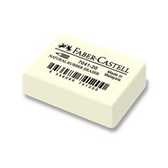 faber castel eraser in white with barcode on the front and back side