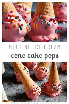 melting ice cream cone cake pops with sprinkles