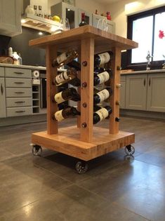 a wine rack in the middle of a kitchen