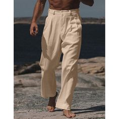 Season:Spring  Summer; Fabric:Linen Cotton Blend; Gender:Men's; Style:Basic,Fashion; Occasion:Holiday,Daily,Casual; Fit Type:Regular Fit; Function:Breathable,Comfort; Waistline:Mid Waist; Pattern:Plain; Design:Button,Straight Leg,Front Pocket; Pants Type:Dress Pants,Trousers,Linen Pants,Summer Pants; Fly Type:Button; Front page:FF; Listing Date:03/13/2024; Hips:; Length:; Waist:; Fit US Size: Solid Color Non-stretch Ankle-length Pants, Baggy Beige Pants With Solid Color, Summer Straight Pants In Solid Color, Solid Color Straight Dress Pants For Summer, Summer Straight Dress Pants Solid Color, Summer Straight Dress Pants In Solid Color, Beige Baggy Pants With Solid Color, Summer Solid Color Straight Dress Pants, Summer Solid Color Pants