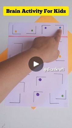 a hand is pointing at a piece of paper with the words brain activity for kids