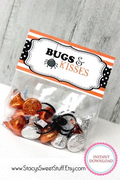 a bag filled with halloween candy on top of a table