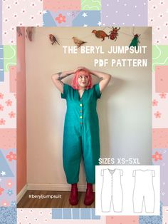 the berry jumpsuit sewing pattern includes sizes xs - xxl and is easy to sew