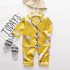 Cartoon Satin Pajamas Set - Momorii Pajamas Spring, Cotton Nightwear, Satin Pj Set, Pyjama Satin, Pyjamas Set, Newborn Boy Clothes, Baby Pajamas