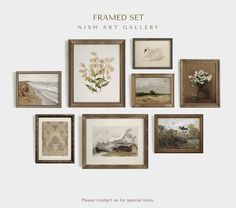 an advertisement for framed set featuring various paintings