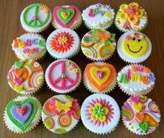 cupcakes decorated with different designs and colors