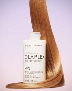 OLAPLEX NO3 Hair Perfector bottle standing infant of blond ponytail Olaplex Hair Perfector, Hair Ads Creative, Hair Product Photography, Olaplex 3, Olaplex Products, Olaplex No 3, Olaplex Shampoo, Broken Bonds, Repair Damaged Hair