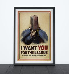 a framed poster with the words i want you for the league and a man wearing a hat