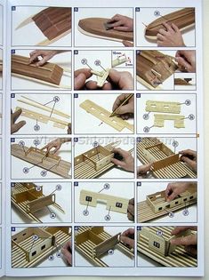 the instructions for making wooden boats are shown in this book, with pictures of how to build them