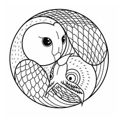 an owl and fish in a circle