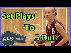 a girl is holding a basketball in front of a court with the words set plays to 50 out