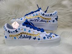 personalized vans, color matching to dress, ribbon lace, personalized with name , sweet 15 or 16 Quince Shoes Sneakers, Quince Shoes, Quinceanera Shoes, Personalized Sneakers, Pink Quince, Dress Ribbon, Blue Quince, Jackson Heights, Sweet 15