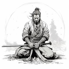 Most Popular Midjourney Style managed by ThetaCursed, License: CC BY-NC 4.0 Samurai Holding Head, Japanese Style Samurai Tattoo, Samurai Kneeling Tattoo, Samurai Warrior Drawing, Shaolin Tattoo, Ninja Sketch, Ninja Drawing, Trippy Tattoo Ideas