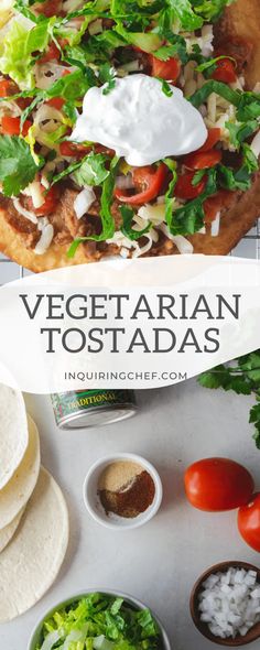 These warm and crispy bean tostadas start by placing a layer of creamy refried beans on a baked or lightly fried tortilla, and then piling on toppings like crunchy lettuce, diced tomatoes, shredded cheese, and flavor-packed pico de gallo. This fun-to-assemble food is a hit with families because everyone can make their very own tasty tostada just the way they like it. #vegetarian #texmex #easyrecipe #familyfriendly Creamy Refried Beans, Bean Tostadas, Tostadas Recipe, Plant Based Recipes Easy, Vegetarian Meal, Easy Meals For Kids