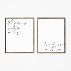 two framed cards with handwritten calligraphy on them