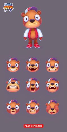 an animal character with different facial expressions