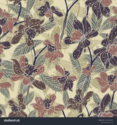 an abstract floral pattern with leaves and flowers