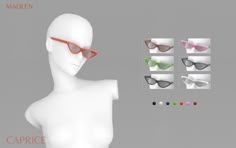 a mannequin with multiple colored glasses on it's head and four different colors