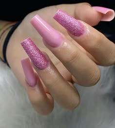 Pink Acrylic Nails, Nail Inspo, Summer Nails, Gel Nails, Acrylic Nails, Glitter, Makeup, Pink