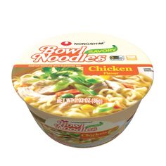 bowl of noodles with chicken and vegetables in it