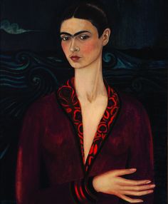 a painting of a woman in red and black