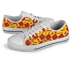 Harry Potter Gryffindor Shoes Custom Low Top Sneakers All of our Low-Top Shoes are custom-made-to-order and handcrafted to the highest quality standards. Full canvas double-sided print with rounded toe construction. Lace-up closure for a snug fit. Metal eyelets for a classic look Soft textile lining with lightweight construction for maximum comfort. High-quality outsole for traction and exceptional durability. Please allow 5-7 days to receive a tracking number while your order is hand-crafted, p Gryffindor Shoes, Harry Potter Shoes, Harry Potter Gryffindor, Best Shoes For Men, Shoes Custom, Kinds Of Shoes, Soft Textiles, Low Top Sneakers, High Top Shoes