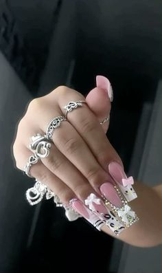 Birthday Nails Ideas, Fye Nails, Bow Nails, Drip Nails, Classic Nails, Aesthetic Nails