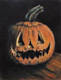 a painting of a jack o lantern pumpkin