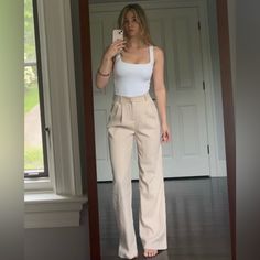 These Are Khaki Or Cream Trousers That Will Fit A Size Small Or 4. I’ve Never Worn Them Out Past Trying Them On A Few Times In The Home. Very Stylish And Versatile. Cream Dress Pants Outfit Business Casual, Tan Slacks Outfit, Khaki Slacks Outfit Women, Cream Slacks Outfit Women, Cream Colored Pants Outfit, Tan Dress Pants Outfit, Beige Dress Pants Outfit, Khaki Pants Outfit Women Casual, Cream Outfits For Women