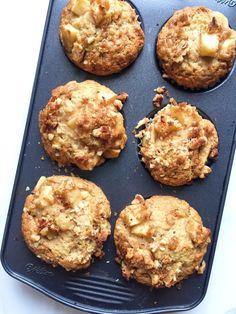 several muffins are sitting on a tray ready to be baked