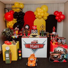 cars themed birthday party with balloons and decorations