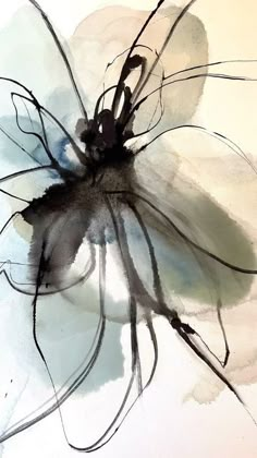 an abstract painting of a flower with black and white petals on it's petals