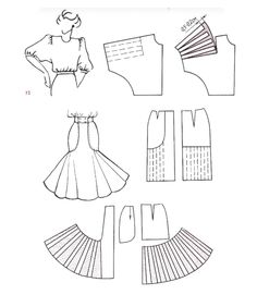 an image of paper doll clothes and sewing instructions for the doll's dress pattern