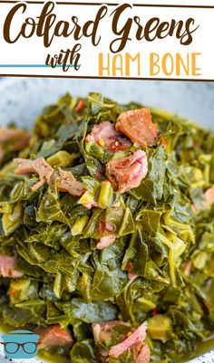 collard greens with ham bone in a bowl