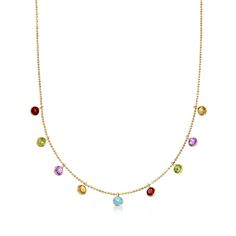 Ross-Simons - 2.70ct t. w. Bezel-Set Multi-Gemstone Station Necklace. 18". RS Pure. Modern designs that complete your outfit and complement your personality. Dazzle your neckline in multicolored perfection! Shimmering with 2.70 ct. tot. gem. wt. garnet, peridot, citrine, amethyst, and blue topaz gemstones in bezel settings. This dainty necklace will be your new go-to piece. Set in polished 14kt yellow gold and suspends from a cable chain with a 2" extender. Wear layered with another simple gold Byzantine Necklace, Multi Gemstone Necklace, Stone Bead Jewelry, Gold Necklace Simple, Stone Beaded Necklace, Peridot Stone, Unique Gifts For Women, Citrine Stone, Station Necklace