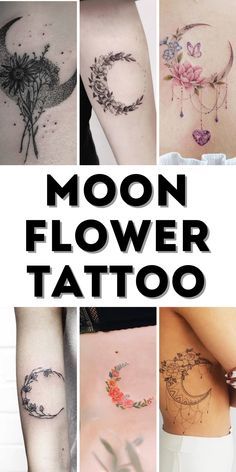 the moon flower tattoo is shown in many different pictures