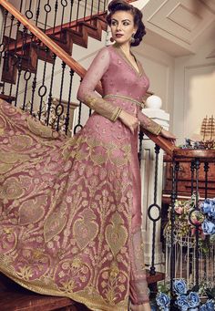 Light Pink Net Embroidered Lehenga Style Anarkali Suit 5804B Celana Fashion, Resham Embroidery, Designer Suit, Anarkali Suit