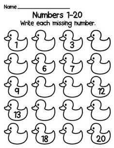 the numbers 1 - 20 worksheet is filled with ducks and numbers to 10