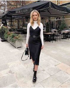 Silk Cami Dress, Slip Dress Outfit, Rok Outfit, Walking Down The Street, Valentines Day Dresses, Winter Dress Outfits, Black Dress Outfits, Black Slip Dress