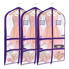 PRICES MAY VARY. HIGH QUALITY FABRIC - Set of 3 Dance Costume Bags, Made of clear PVC with Breathable Non-woven fabric gusset, durable, odorless, breathable and Waterproof and reuse use. MULTIPLE ZIP POCKETS - 4 Medium clear zipper pockets and 1 large back zippered pocket to separately storing your shoes and accessories, such as belts, socks, hair ties, makeup box, dance shoe etc. and a PVC ID card holder of the dance garment bag for Name tag or Identification Card. STRONGER ZIPPER AND D-RING - Dance Garments, Dance Competitions, Costume Bags, Kids Garments, Garment Cover, Fabric Set, Moms Club, Best Dance, Makeup Box