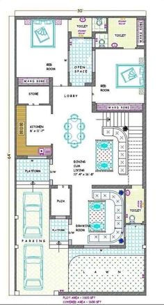 a floor plan for a house with two bedroom and an attached kitchen area in the middle