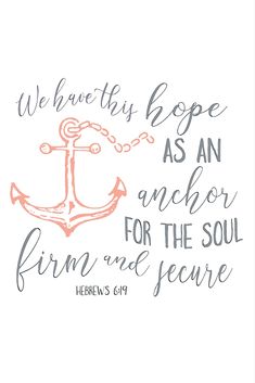 an anchor for the soul is shown in pink and gray ink on a white background