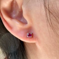 Materials: 14k White Gold Gemstone: Natural Ruby Total Ruby Carat Weight: 0.37 ct. Stud Diameter: 4mm x 4mm Description: This listing is for a pair of studs. These are natural rubies. These are not lab grown gemstones. Beautiful ruby studs with 2 rubies totaling 0.37 ct. Be sure to hit the favorite button or add it to your wishlist!  The studs will be beautifully packaged in a jewelry box, with a drawstring bag that will be provided for you to travel with your new jewelry! Perfect for gift giving! Feel free to message me with any questions! I will respond within 24 hours, if not even sooner! Special Earrings, Antique Bangles, Ruby Earrings Studs, Ruby Earrings, Square Stud, Ruby Jewelry, Beaded Jewelry Patterns, New Jewelry, The Favorite